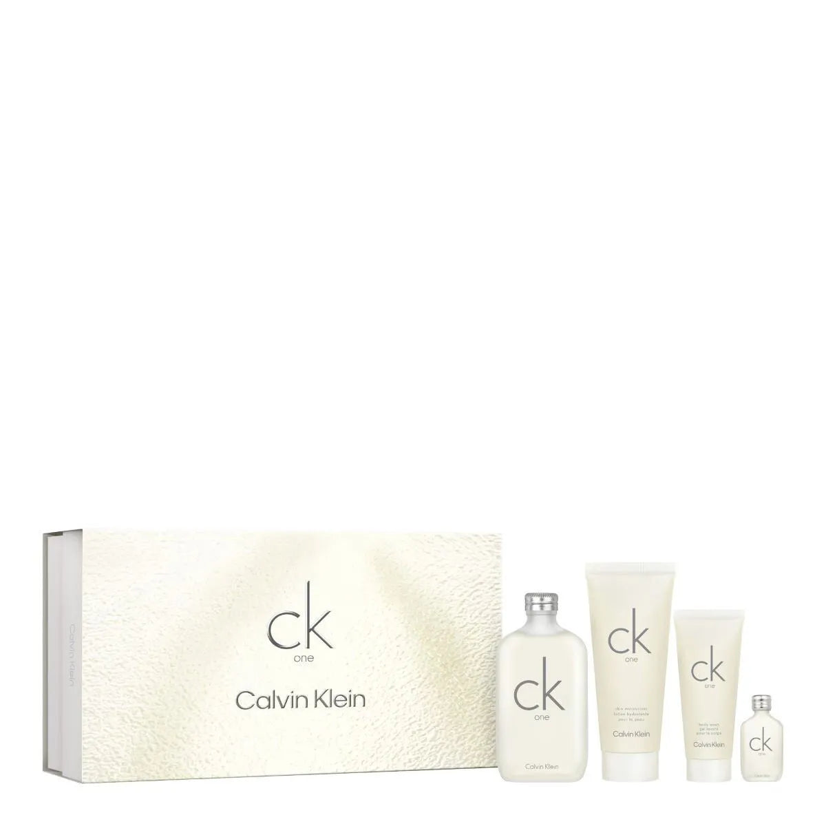 Estuche Calvin Klein CK One EDT (U) / 4 Pc SP 200 ml; BL 200 ml; SG 100 ml; TS 15 ml - 2 - Privé Perfumes Honduras