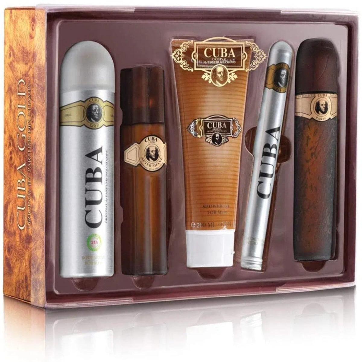 Estuche Cuba Gold EDT (M) / 5 Pc SP 100 ml; SP 35 ml; ASB 100 ml; DEO 200 ml; SG 200 ml - 1 - Privé Perfumes Honduras