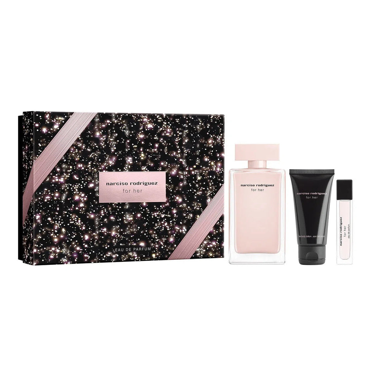 Estuche Narciso Rodriguez For Her EDP (W) / 3 Pc Set: EDP 100 ml; BL 50 ml; SP 10 ml - 1 - Privé Perfumes Honduras