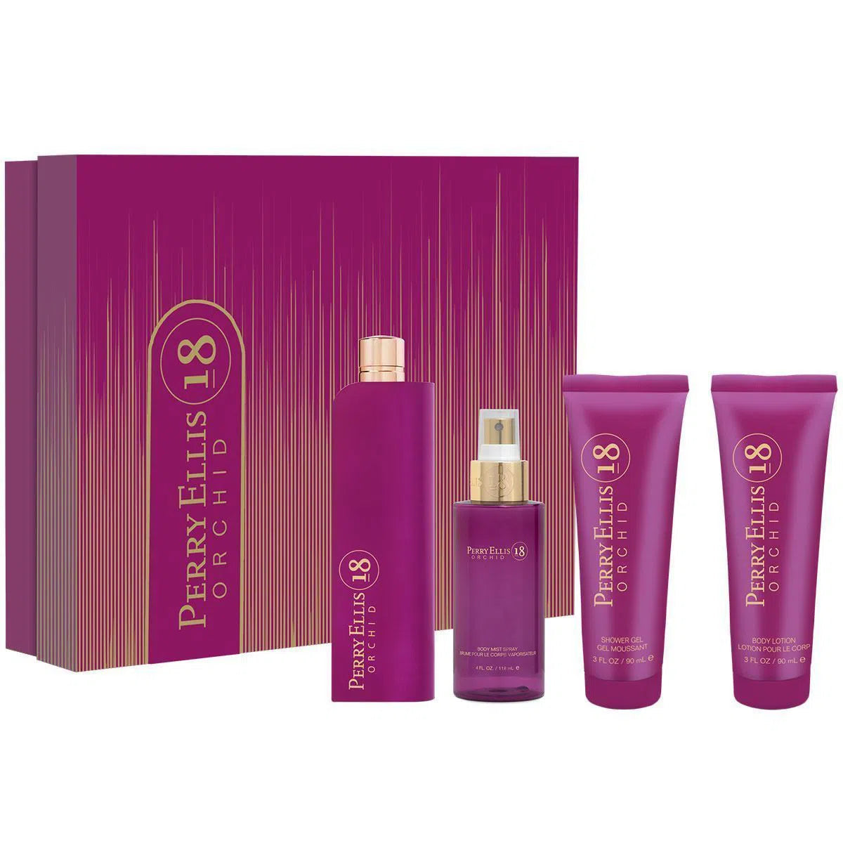 Estuche Perry Ellis 18 Orchid EDP (W) / 4 Pc SP 100 ml; Body Mist 120 ml; BL 90 ml; SG 90 ml - 2 - Privé Perfumes Honduras