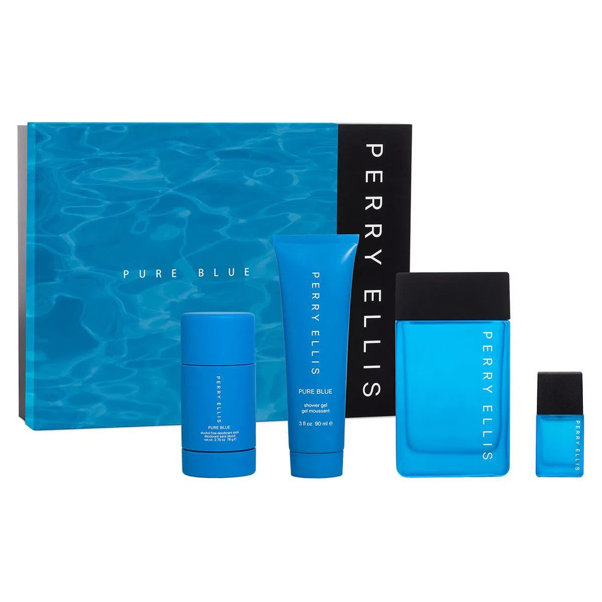 Estuche Perry Ellis Pure Blue EDT (M) / 4 Pc SP 100 ml; SG 90 ml; DEO; SP 7.5 ml - 1 - Privé Perfumes Honduras