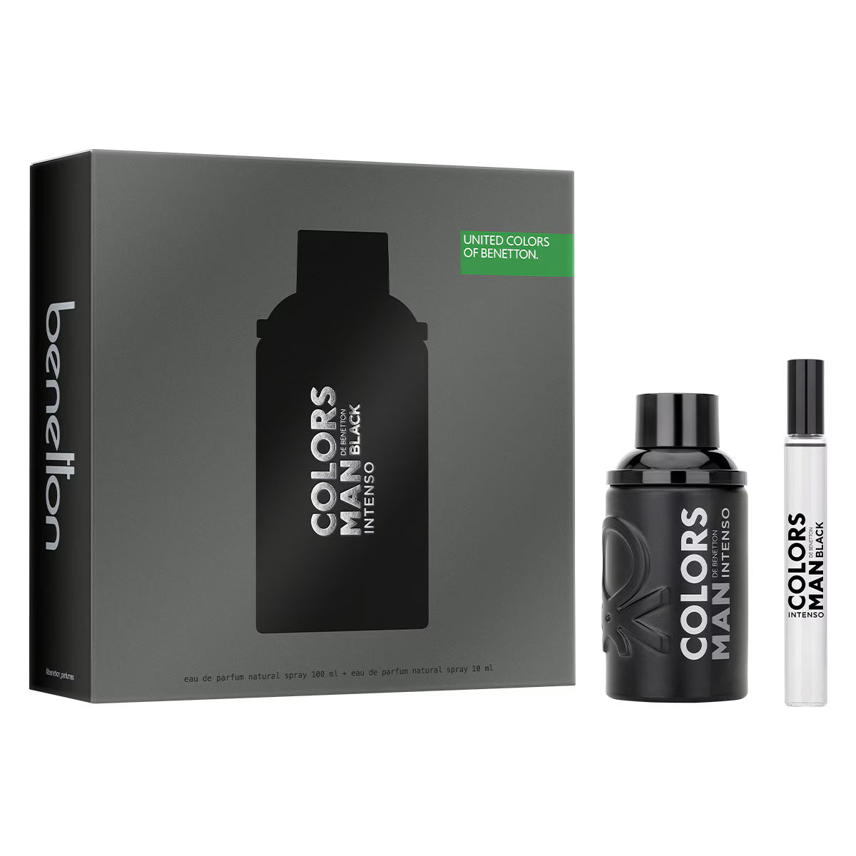 Estuche United Colors of Benetton Colors Black Intenso EDP (M) / 2 Pc SP 100 ml; Deo 150 ml - 1 - Privé Perfumes Honduras