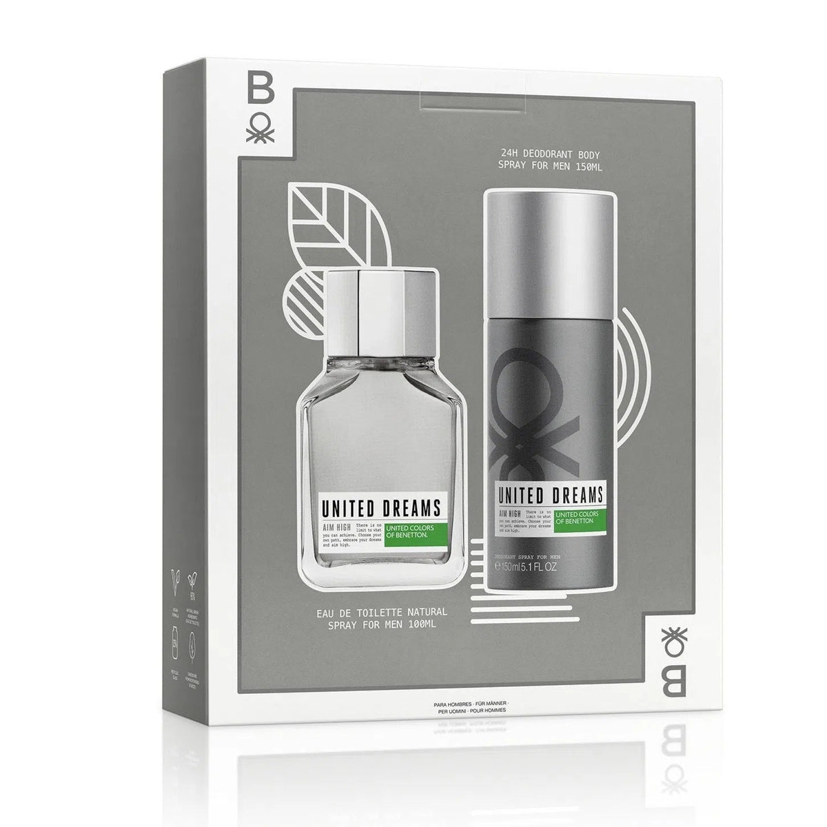 Estuche United Colors of Benetton United Aim High EDT (M) / 2 Pc 100 ml; DEO 150 ml - 1 - Privé Perfumes Honduras