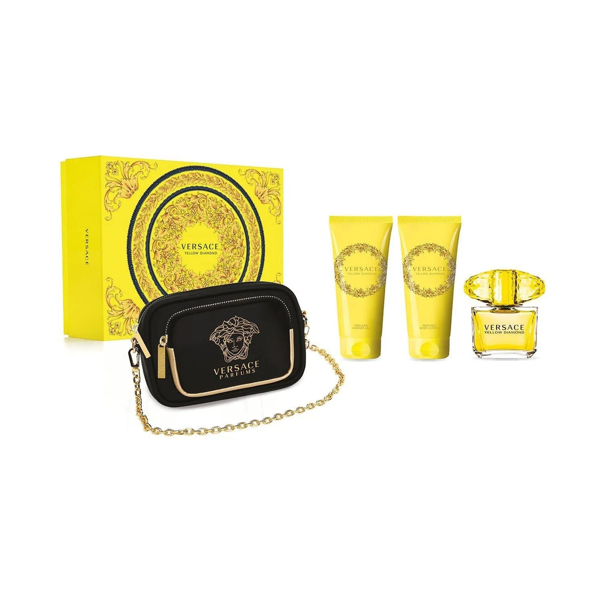 Estuche Versace Yellow Diamond EDT (W) / 4 Pc SP 90 ml; BL 100 ml; SG 100 ml; Clutch - 1 - Privé Perfumes Honduras