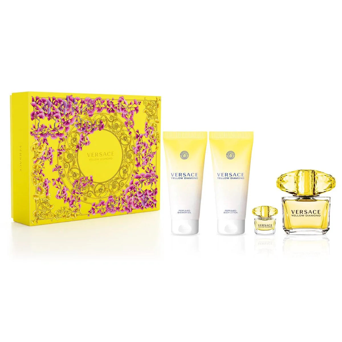 Estuche Versace Yellow Diamond EDT (W) / 4 Pc SP 90 ml; BL 100 ml; SG 100 ml; SP 5 ml - 2 - Privé Perfumes Honduras