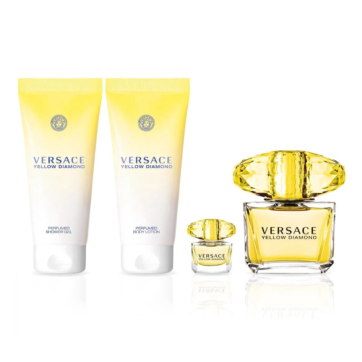 Estuche Versace Yellow Diamond EDT (W) / 4 Pc SP 90 ml; BL 100 ml; SG 100 ml; SP 5 ml - 4 - Privé Perfumes Honduras