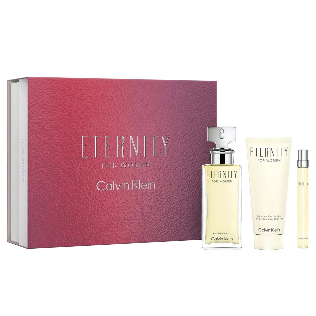 Estuche Calvin Klein Eternity For Women EDP (W) / 3 Pc SP 100 ml; BL 100 ml; Mini SP 10 ml - 1 - Privé Perfumes Honduras