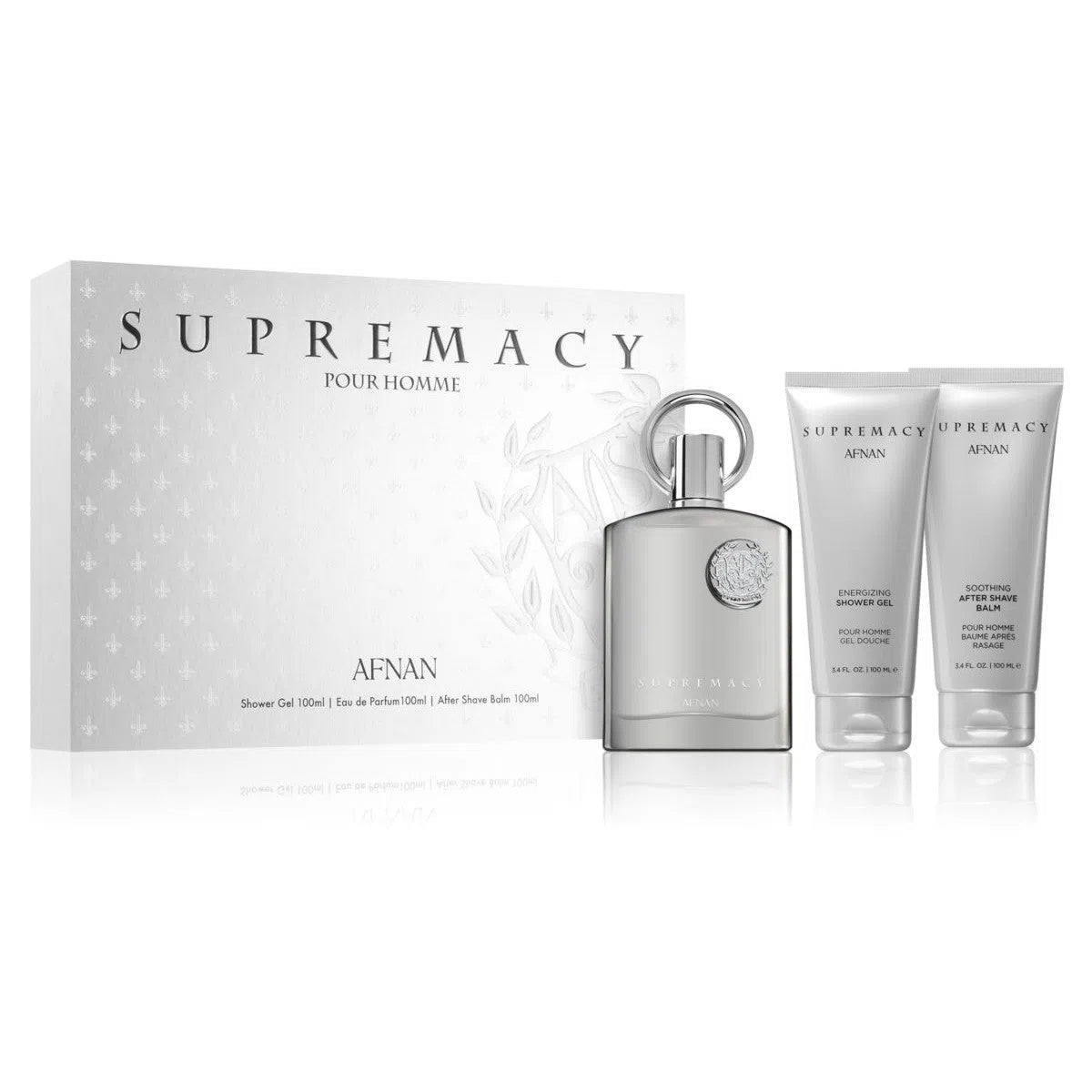 Estuche Afnan Supremacy Silver EDP (M) / 3 Pc SP 100 ml; AS 100 ml; SG 100 ml - 2 - Privé Perfumes Honduras
