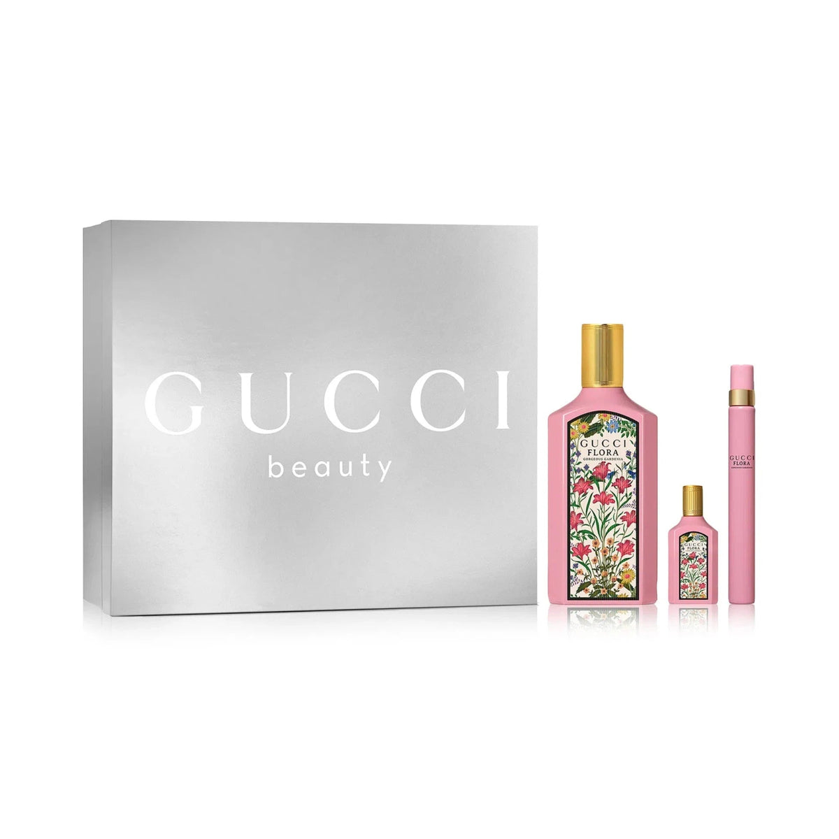 Estuche Gucci Flora Gorgeous Gardenia EDP (W) / 3 Pc SP 100 ml; Mini SP 5 ml; TS 10 ml - 2 - Privé Perfumes Honduras
