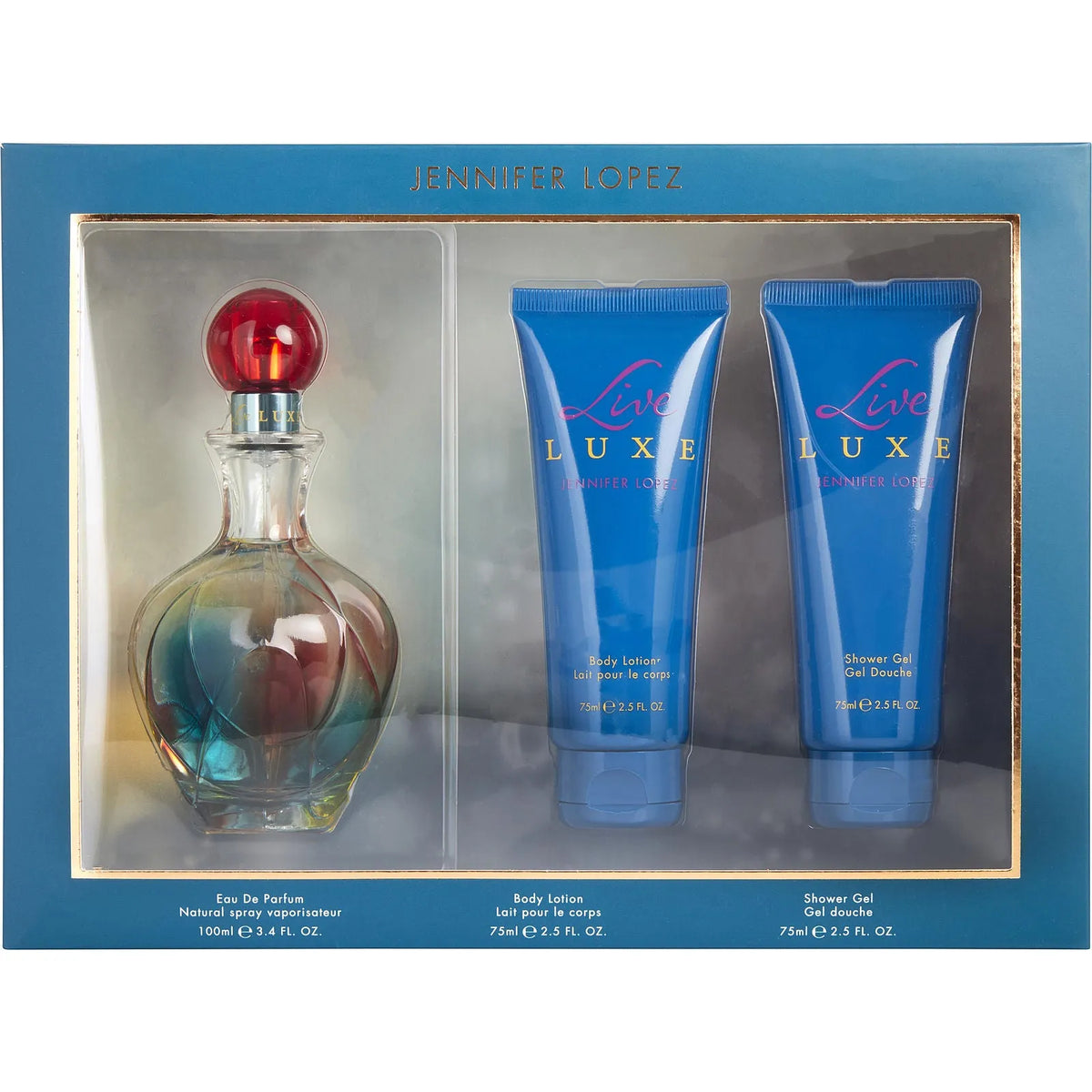 Estuche Jennifer Lopez Live Luxe EDP (W) / 3 Pc SP 100 ml; SG 75 ml; BL 75 ml - 1 - Privé Perfumes Honduras