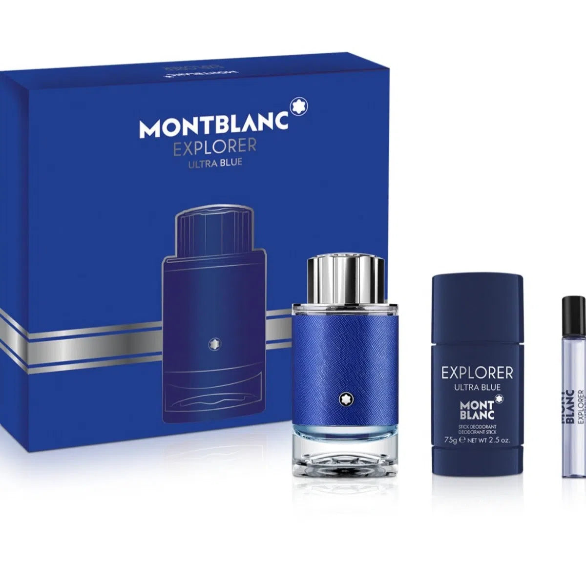 Estuche Montblanc Explorer Ultra Blue EDP (M) / 3 Pc SP 100 ml; DEO 75 ml; SP 7.5 ml - 1 - Privé Perfumes Honduras