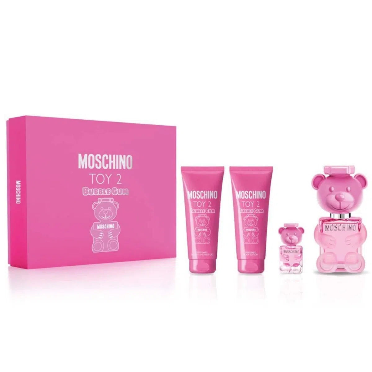 Estuche Moschino Toy 2 Bubble Gum EDT (W) / 4Pc SP 100 ml; BL 100 ml; SG 100 ml; SP 5 ml - 1 - Privé Perfumes Honduras