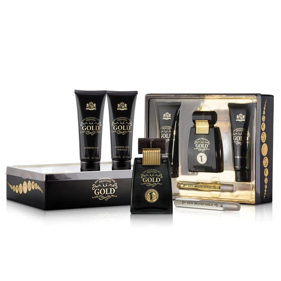 Estuche New Brand Gold EDT (M) / 4 Pc SP 100ml; SG 127ml; AS 127ml; SP 15ml - 1 - Privé Perfumes Honduras