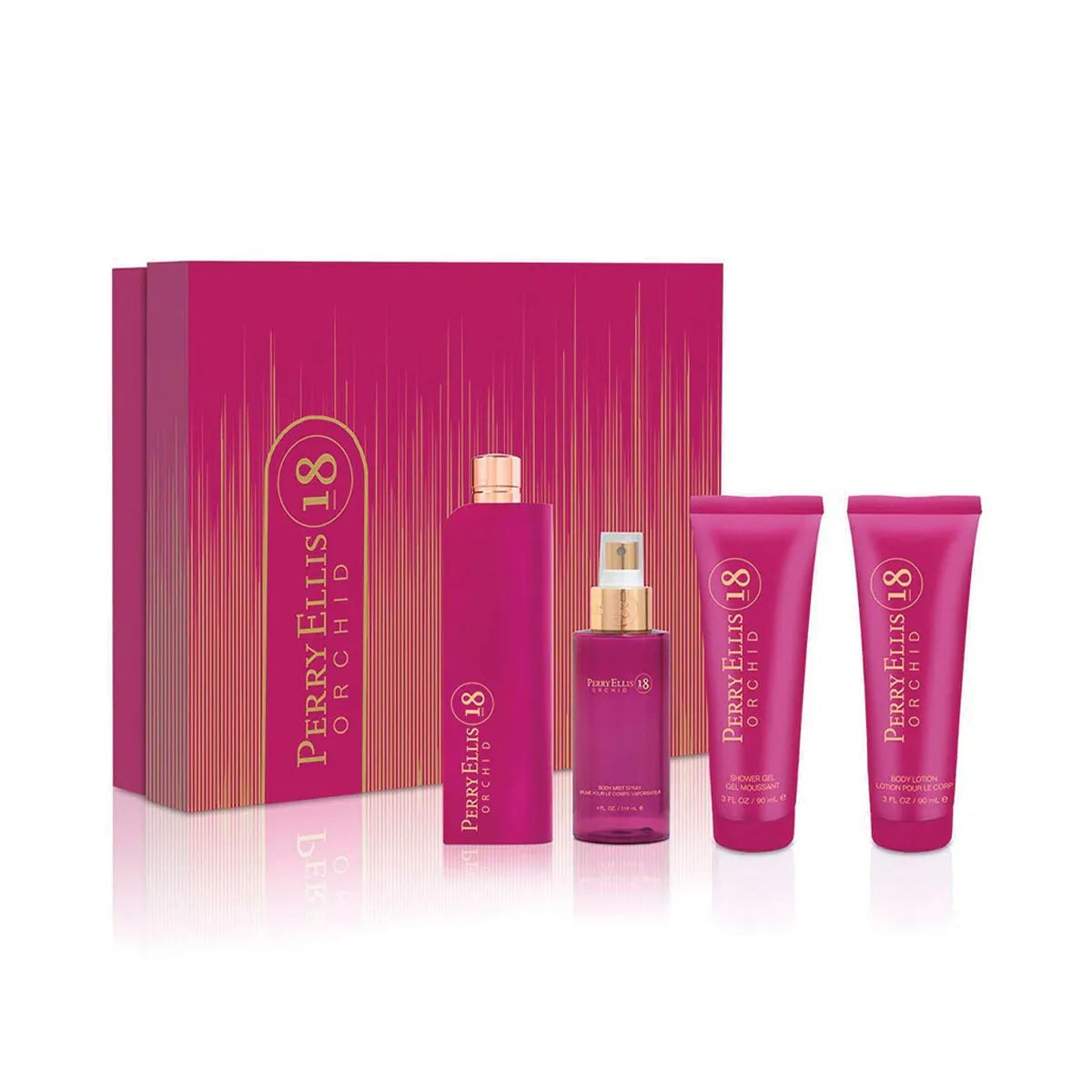 Estuche Perry Ellis 18 Orchid EDP (W) / 4 Pc SP 100 ml; BL 90 ml; SG 90 ml; BM 120 ml - 3 - Privé Perfumes Honduras