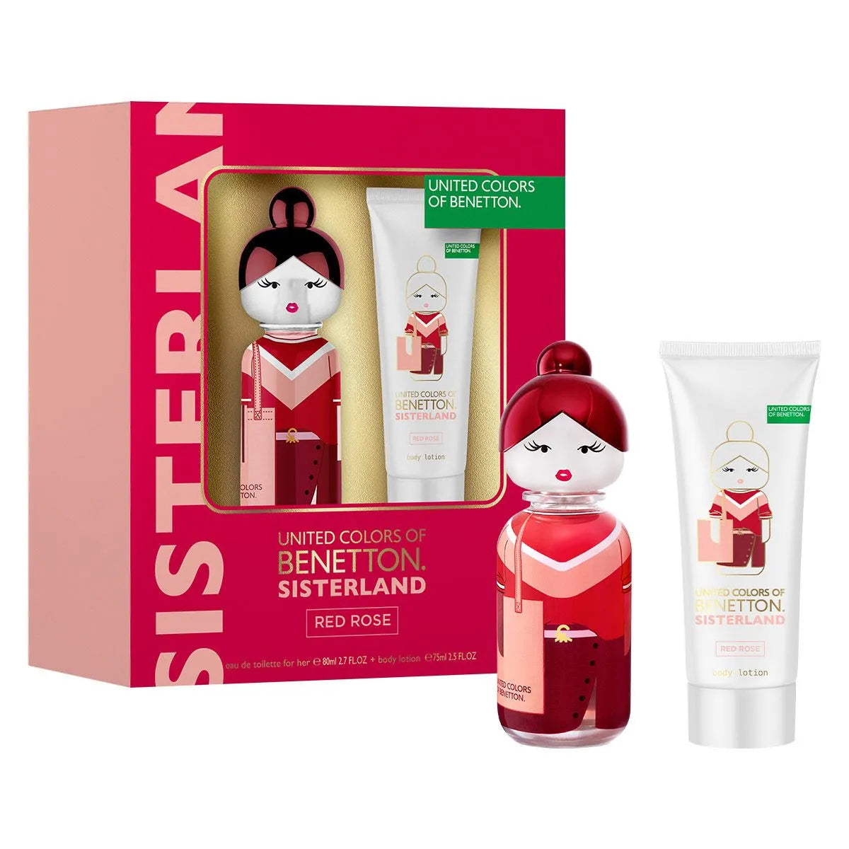 Estuche United Colors of Benetton Sisterland Red Rose EDT (W) / SP 80 ml; BL 75 ml - 2 - Privé Perfumes Honduras