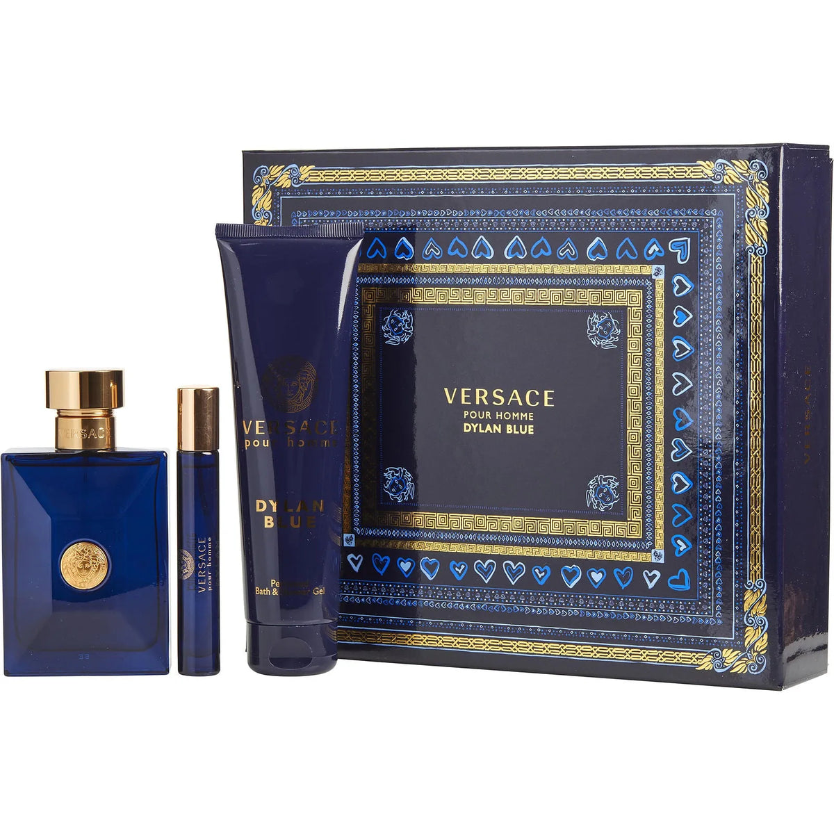 Estuche Versace Dylan Blue EDT (M) / 3 Pc SP 100 ml; Mini 10 ml; SG 150 ml - 1 - Privé Perfumes Honduras