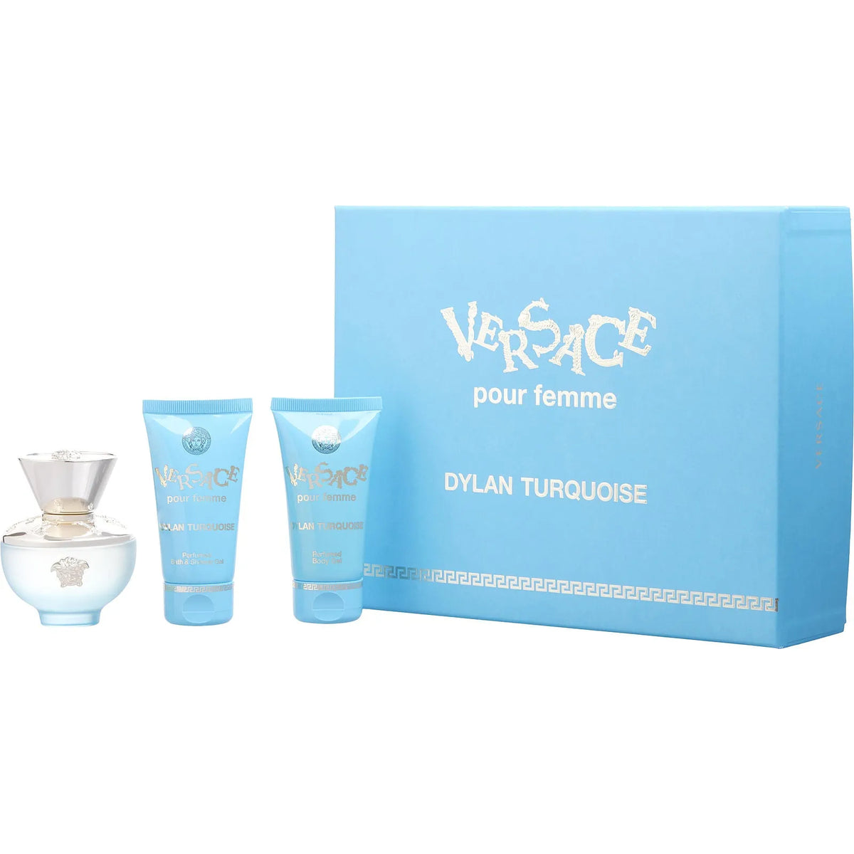 Estuche Versace Dylan Turquoise EDT (W) / 3 Pc SP 50 ml; SG 50 ml; SG 50 ml - 1 - Privé Perfumes Honduras