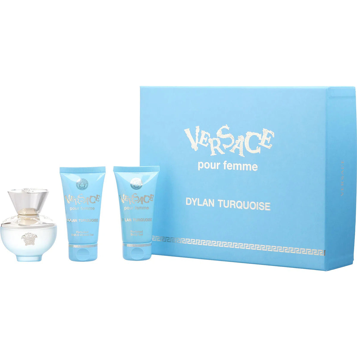 Estuche Versace Dylan Turquoise EDT (W) / 3 Pc SP 50 ml; SG 50 ml; SG 50 ml - 2 - Privé Perfumes Honduras
